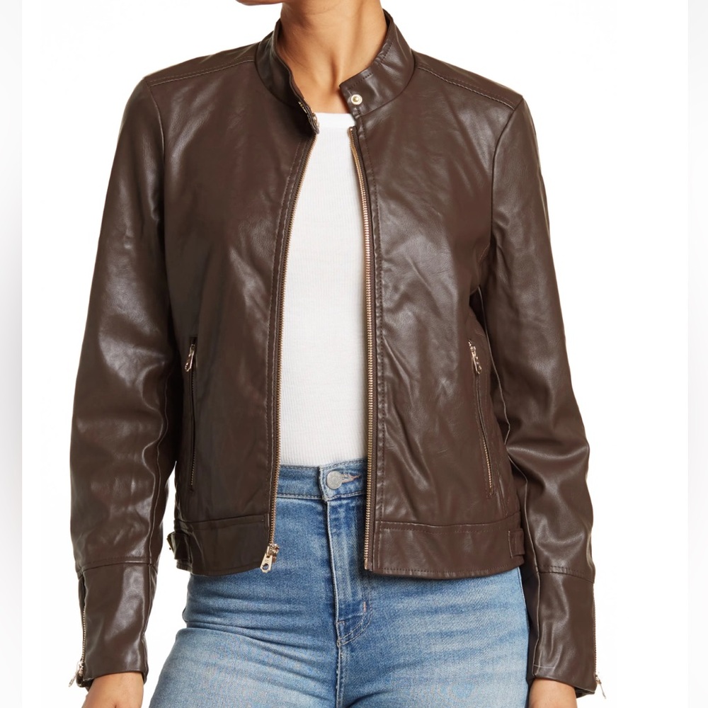French Connection Chocolate Vegan Leather Jacket, Size L